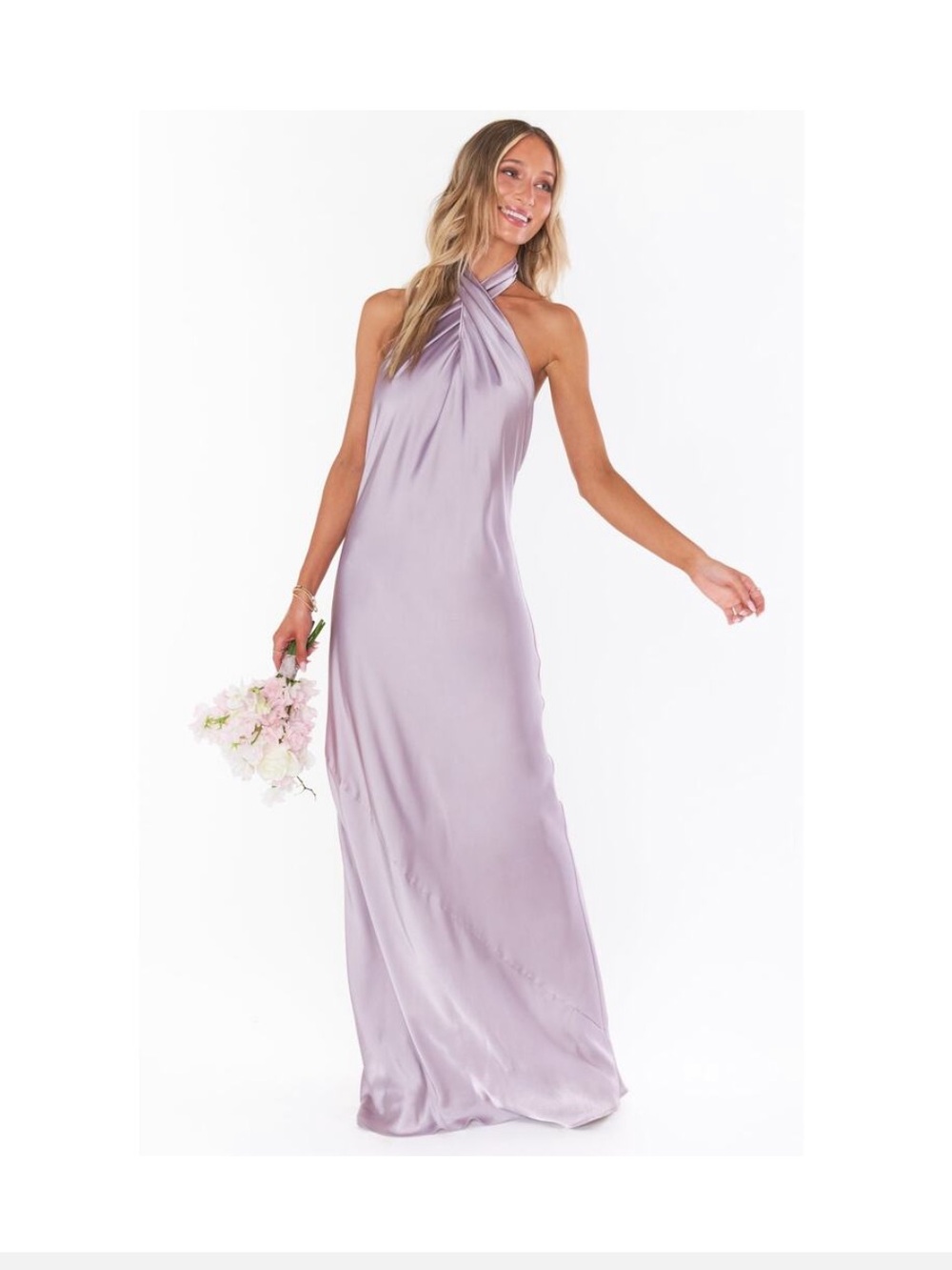 Show Me Your Mumu Jasmine Halter Maxi Dress in Dusty Purple Luxe Satin M